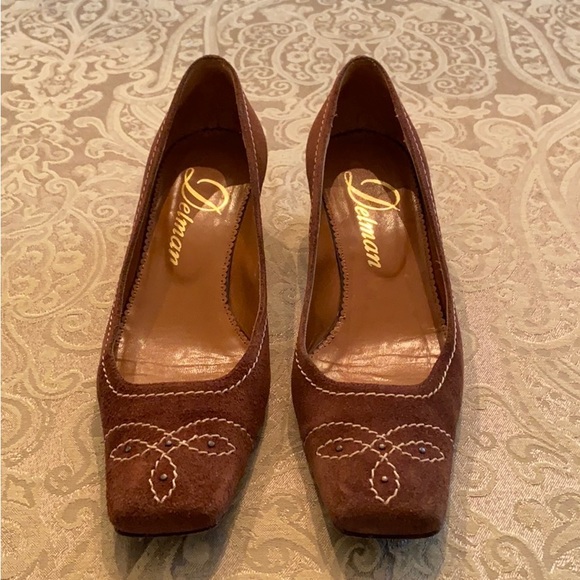 Delman Suede Embroidered Pumps - Picture 2 of 8